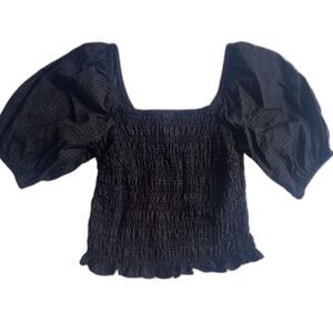 Blouse Top S Black Witchy Cottagecore Whimsygoth Smocked Puff Sleeve